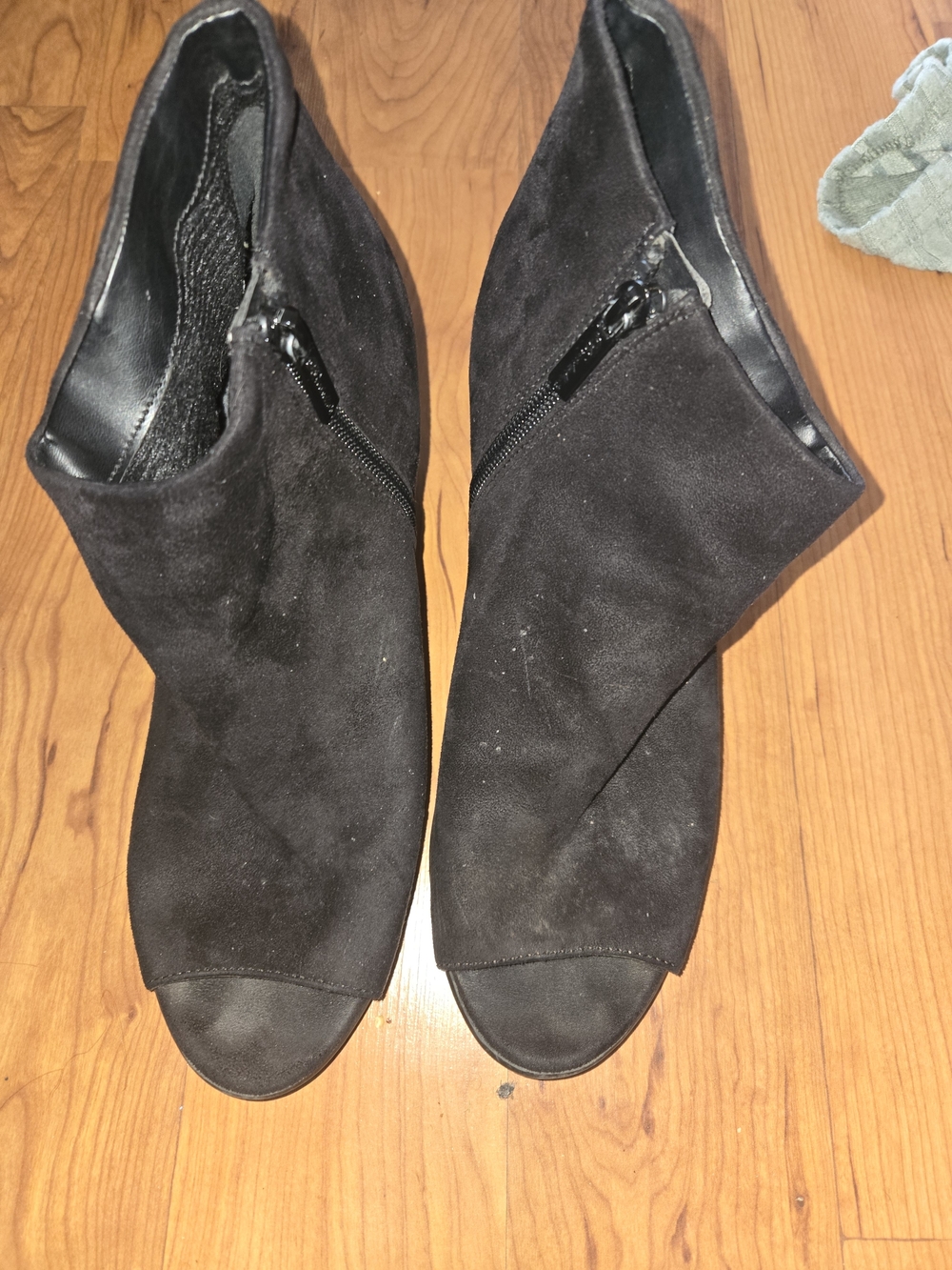 Breckelles Black Suede Peep-Toe Zip Ankle Mules